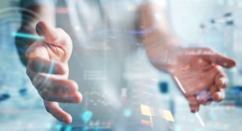 Vue de données et tableaux de bord sur fond main ouverte