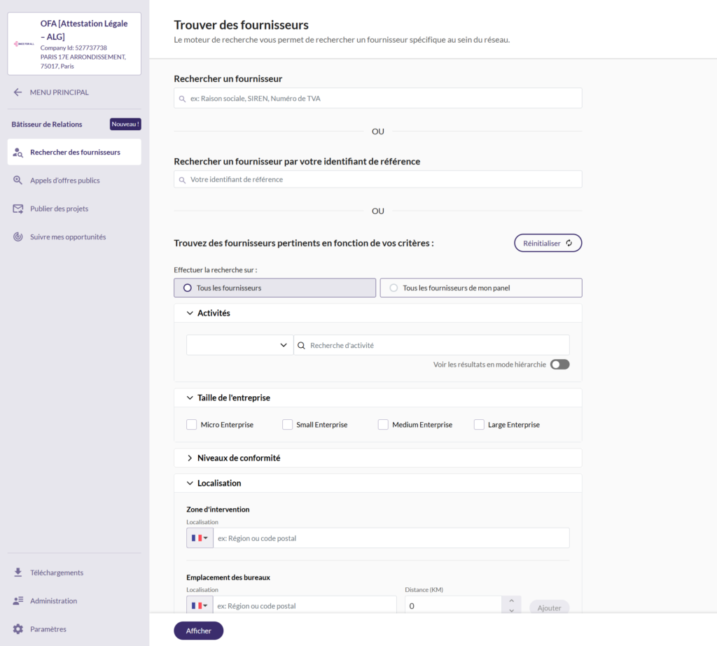 FR Marketplace Rechercher des fournisseurs