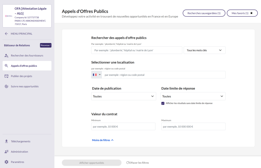 FR Marketplace Rechercher un AO public